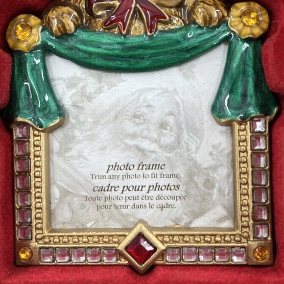 Enamel Rhinestones Christmas Ornament Picture Frame Teddy Bear Vintage Look - Picture 4 of 10